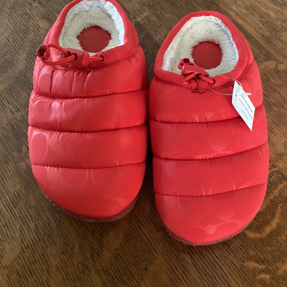 Coach Rachelle Quilted Nylon Slippers Size 5B RED ***NEW***